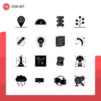 paquete de 16 iconos de glifos universales para medios impresos sobre fondo blanco vector