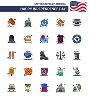 25 Flat Filled Line Signs for USA Independence Day buntings american american cream badge Editable USA Day Vector Design Elements