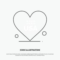 Heart Love American Usa Line Icon Vector
