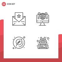 Set of 4 Modern UI Icons Symbols Signs for greeting leaf website social media backpack Editable Vector Design Elements