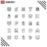 Line Pack of 25 Universal Symbols of physical discipline arrow activity camera shutter Editable Vector Design Elements