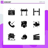 Set of 9 icons in solid style Creative Glyph Symbols for Website Design and Mobile Apps Simple Solid Icon Sign Isolated on White Background 9 Icons vector