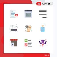 Pictogram Set of 9 Simple Flat Colors of brain internet website hardware text Editable Vector Design Elements