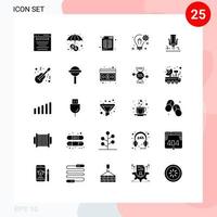 Group of 25 Modern Solid Glyphs Set for mic gear audit solution bulb Editable Vector Design Elements