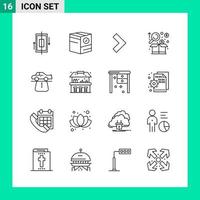 paquete de 16 iconos de estilo de línea establece símbolos de esquema para imprimir signos creativos aislados en fondo blanco vector