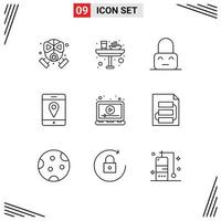 Set of 9 Modern UI Icons Symbols Signs for laptop mobile lunch maps parental Editable Vector Design Elements