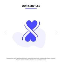 Our Services Heart Eight Typography Solid Glyph Icon Web card Template vector