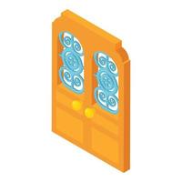 Door with lattice pattern icon, cartoon style vector