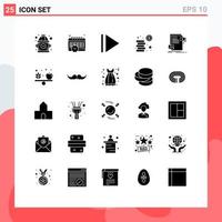 User Interface Pack of 25 Basic Solid Glyphs of diet website coins media document Editable Vector Design Elements