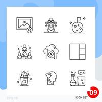 Modern Pack of 9 Icons Line Outline Symbols isolated on White Backgound for Website designing vector