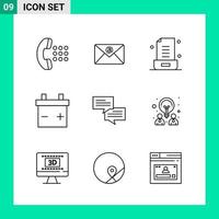 paquete de 9 iconos de estilo de línea establece símbolos de esquema para imprimir signos creativos aislados en fondo blanco 9 conjunto de iconos vector