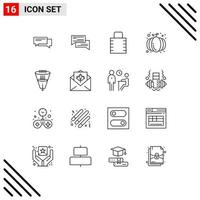 Group of 16 Outlines Signs and Symbols for filtering data lock pad pumpkin halloween Editable Vector Design Elements