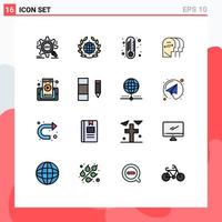 Universal Icon Symbols Group of 16 Modern Flat Color Filled Lines of mobile head world mind personality Editable Creative Vector Design Elements