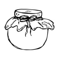 Hand drawn jar of jam or honey clipart. Healthy natural organic product doodle. vector