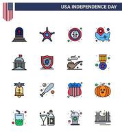 paquete de líneas vectoriales editables del día de EE. UU. 16 líneas planas simples llenas de pin de ubicación insignia de los estados americanos elementos de diseño vectorial editables del día de EE. UU. vector