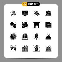 16 User Interface Solid Glyph Pack of modern Signs and Symbols of laptop computer pc bomb tool Editable Vector Design Elements