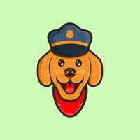 diseño de vector de policía de sombrero de uso de perro lindo