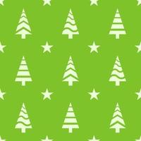 Christmas seamless pattern. White colored christmas tree icons and stars on green background. Christmas texture vector