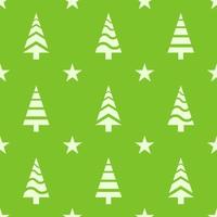 Christmas seamless pattern. White colored christmas tree icons and stars on green background. Christmas texture vector