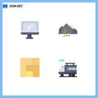 Stock Vector Icon Pack of 4 Line Signs and Symbols for computer tree imac landscape layout Editable Vector Design Elements