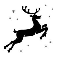 Reindeer silhouette, vector sticker. Running deer. Vector illustration isolated on white background