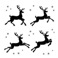 Reindeer silhouettes, vector stickers. Running deers. Vector illustrations isolated on white background