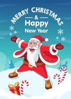 Christmas greeting card with cartoon Santa Claus character. Vector illustration of smiling Santa Claus. Advertising banner