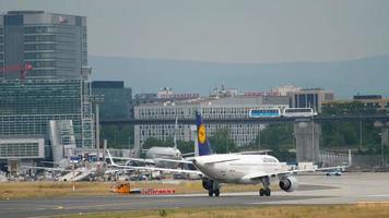 FRANKFURT AM MAIN, GERMANY JULY 17, 2017 - Lufthansa Airbus A320 D AIUK taxiing after landing. Fraport, Frankfurt, Germany video