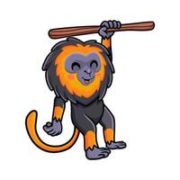 Cute little lion monkey cartoon hanging on tree vector