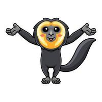 Cute little saki monkey cartoon raising hands vector