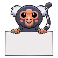 Cute pygmy marmoset monkey cartoon with blank sign vector