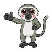 Cute little vervet monkey cartoon waving hand vector