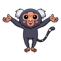 linda caricatura de mono tití pigmeo levantando las manos vector
