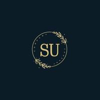 Initial SU beauty monogram and elegant logo design, handwriting logo of initial signature, wedding, fashion, floral and botanical with creative template. vector