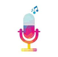 microphone Podcast logo design. Studio table microphone with broadcast icon design. vector