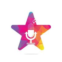 microphone star shape concept logo design. Studio table microphone with broadcast icon design. vector