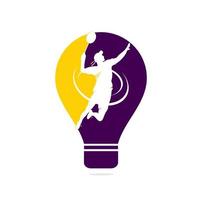 Badminton Player bulb shape concept logo - Passionate Winning Moment Smash. Abstract Professional Young Badminton Athlete in Passionate Pose. vector