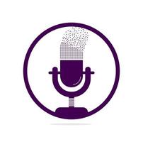 microphone Podcast pixels effect logo design. Studio table microphone with broadcast icon design. vector