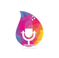 microphone Podcast pixels effect logo design. Studio table microphone with broadcast icon design. vector