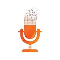 microphone Podcast pixels effect logo design. Studio table microphone with broadcast icon design. vector