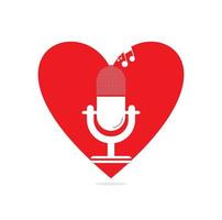 microphone heart shape concept logo design. Studio table microphone with broadcast icon design. vector