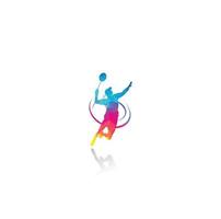 Modern Passionate Badminton Player in Action logo - Passionate Winning Moment Smash. Abstract Professional Young Badminton Athlete in Passionate Pose. vector