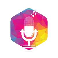 microphone Podcast logo design. Studio table microphone with broadcast icon design. vector