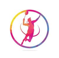 Modern Passionate Badminton Player in Action logo - Passionate Winning Moment Smash. Abstract Professional Young Badminton Athlete in Passionate Pose. vector