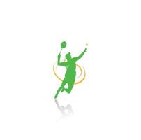 Modern Passionate Badminton Player in Action logo - Passionate Winning Moment Smash. Abstract Professional Young Badminton Athlete in Passionate Pose. vector