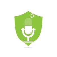 microphone Podcast logo design. Studio table microphone with broadcast icon design. vector