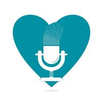 microphone heart shape concept logo design. Studio table microphone with broadcast icon design. vector