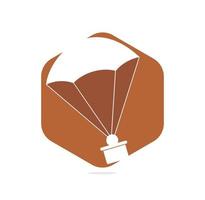 diseño del logotipo del vector de entrega de regalos. emblema del concepto de entrega de regalos en paracaídas.