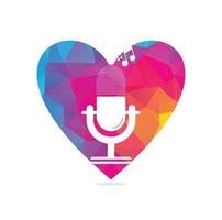 microphone heart shape concept logo design. Studio table microphone with broadcast icon design. vector