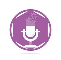 microphone Podcast pixels effect logo design. Studio table microphone with broadcast icon design. vector